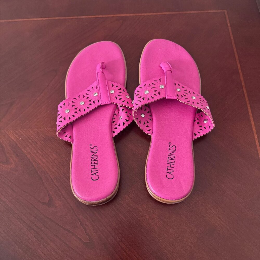 Catherines Womens Hot Pink Gem Sandals Shoes Size Large 10/11
